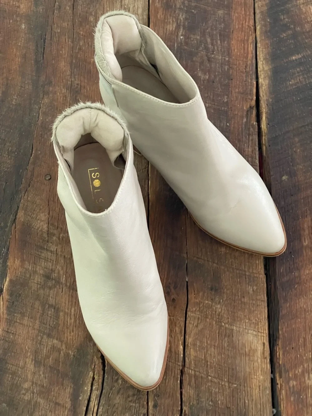 Sol Sana Monk Dove Gray (Greige) Leather Ankle Boots Sz 41 US 10 Calf Hair